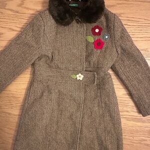 Charming Kids Herringbone Pea Coat with Floral Details